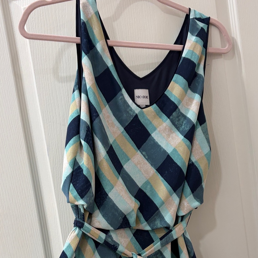 NIC+ZOE Blue and Cream V-Neck dress